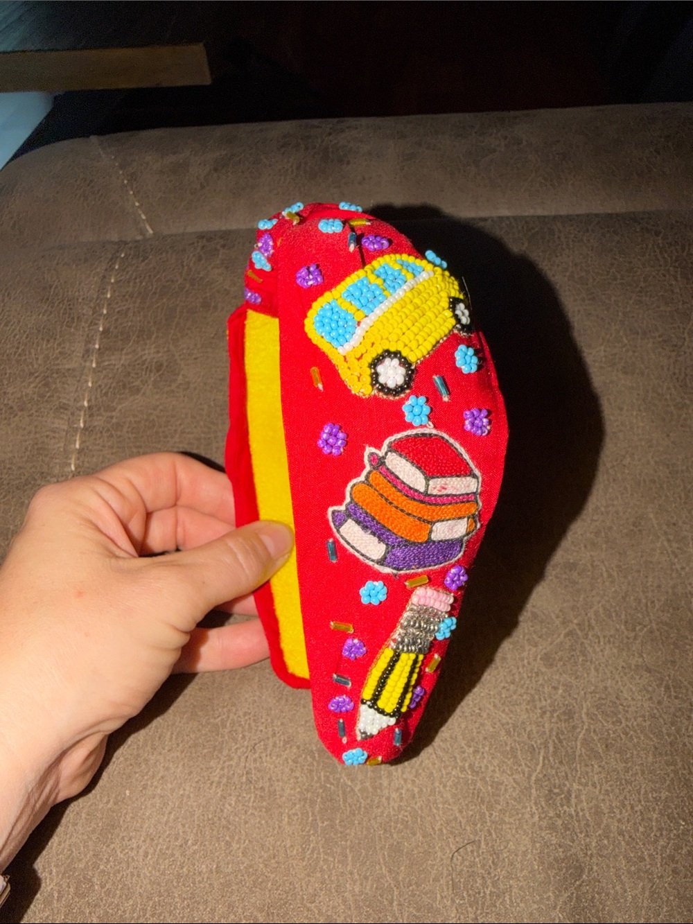 Red Plush Pencil Case with School Icons